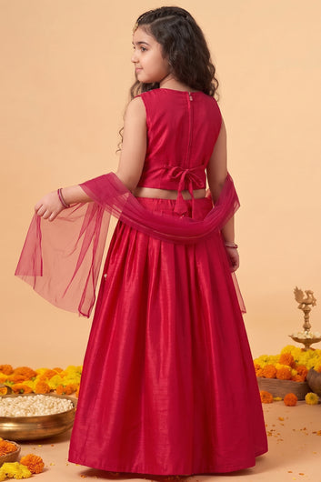 Girls Rani Silk Blend Embroidered Lehenga and Choli With Dupatta For Festive Look