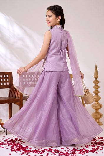Girls Lavender Silk Blend Top And Palazzo With Dupatta Set Festival wear