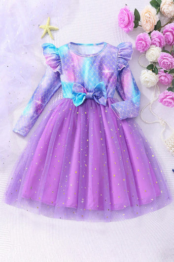 Girls Multicolor Zurick Christmas Gathered Printed A-Line Knee Length Dress