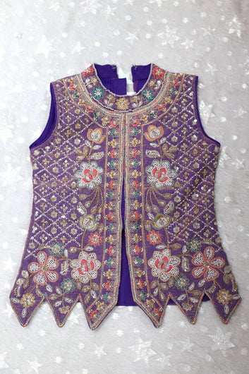 Girls Purple Silk Blend Top And Palazzo With Dupatta Set For Ethnic Wear