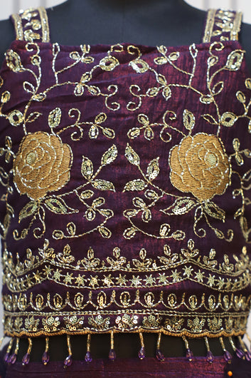 Girls Purple Silk Blend Embroidered Lehenga and Choli with Net Dupatta Kids Festive Wear