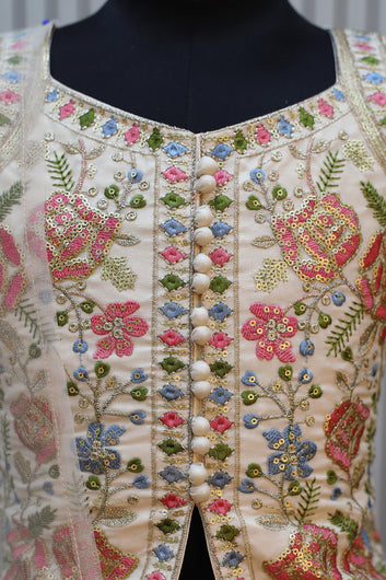 Girls Chickoo Silk Blend Embroidered Top and Palazzo with Dupatta Girls Ethnic Set