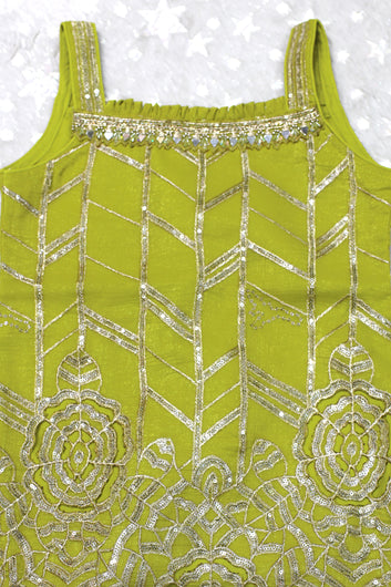 Girls Lemon Silk Blend Kurta, Palazzo And Top Inner With Dupatta Set Diwali Outfit