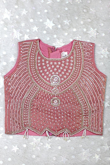 Girls Light Pink Silk Blend Sequin Bead Work Crop Top and Palazzo With Dupatta Set For Stylish Look