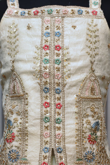Girls White Silk Blend Bead work and Embroidered Top and Palazzo with Dupatta Ethnic Set