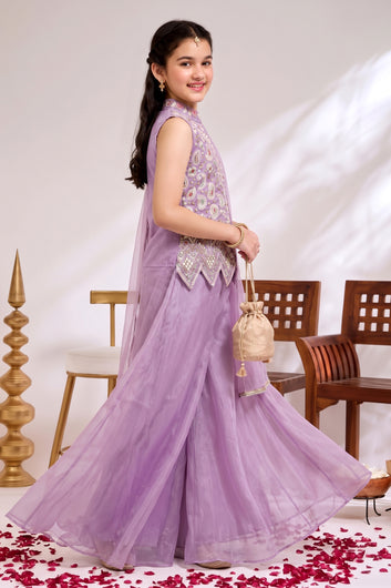 Girls Lavender Silk Blend Top And Palazzo With Dupatta Set Festival wear