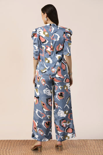 Womens Grey Cotton Blend Abstract Printed co-ord Sets