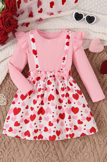 Girls Baby Pink Zurick Christmas Gathered Printed A-Line Knee Length Dress