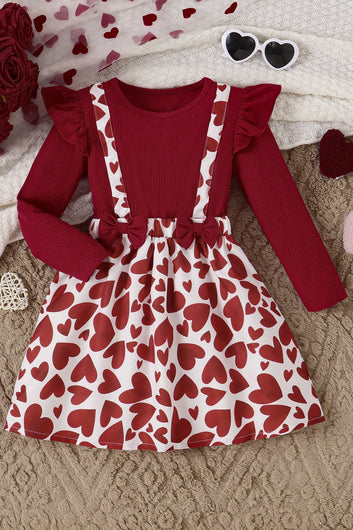 Girls Maroon Zurick Christmas Gathered Printed A-Line Knee Length Dress