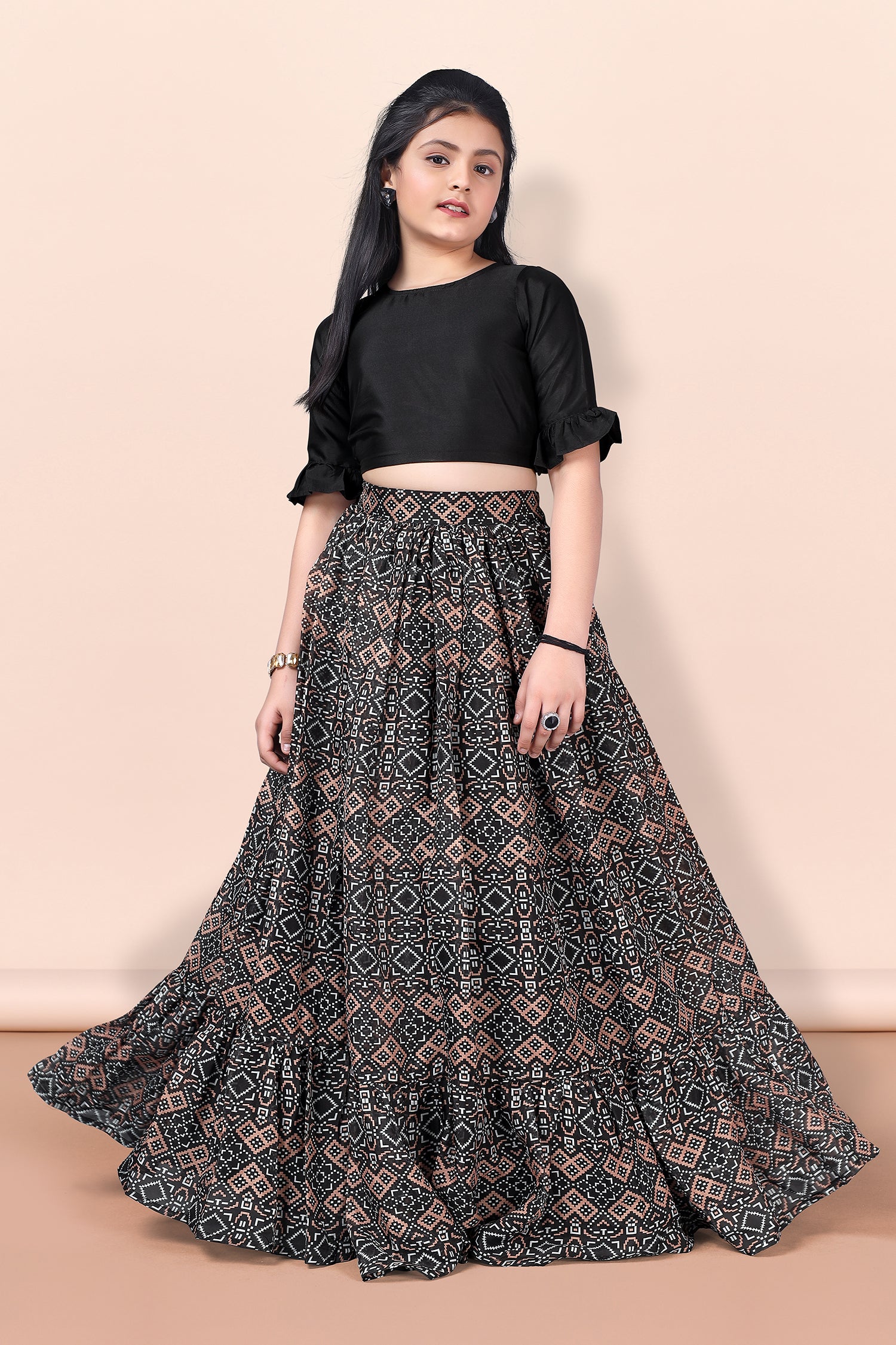 Elegant black organza crop top with lehenga - G3-WLC13811 | G3fashion.com