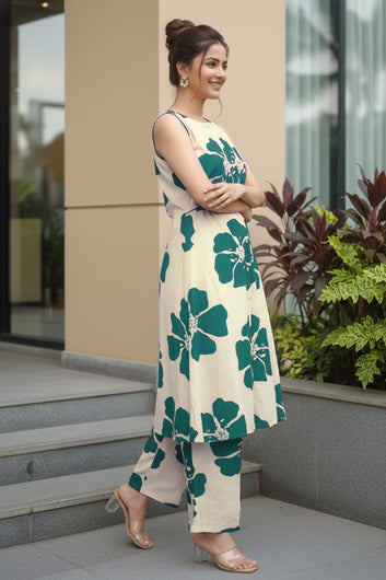 Women Rama Rayon Florel Printed Kurta and Palazzo Set