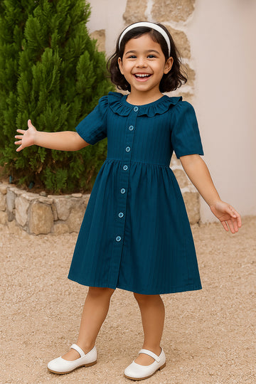 Girls Rama Cotton Blend Knee Length Solid Dress