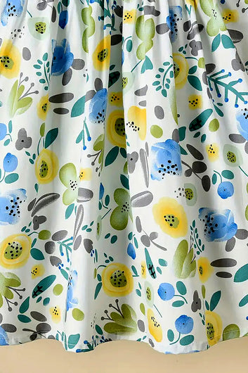 Girls's Multicolor Cotton Blend Florel Printed Frock