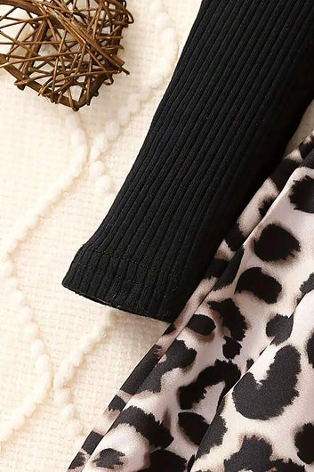 Baby Girl's Black Rib Lycra Animal Printed Fit & Flare Dress