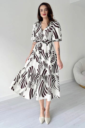 Womens Coffee Viscose Rayon Printed Calf Length dress