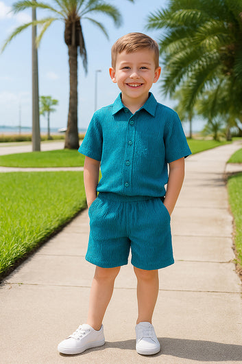 Boys's Rama Cotton Blend Solid Shirt and Short Set