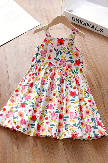 Girls Multicolor Cotton Blend Knee Length Floral Printed Fit and Flared Casual Dress