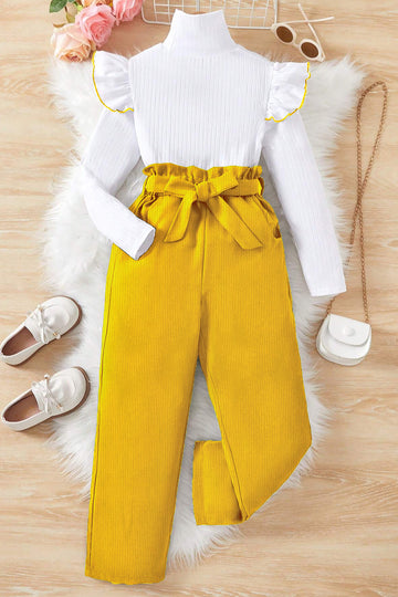 Girls White Cotton Blend Solid Co ords sets