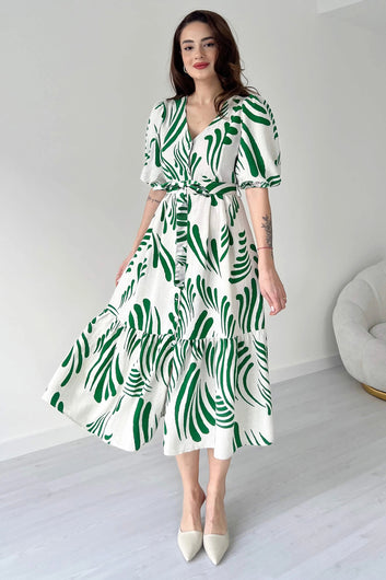 Womens White Viscose Rayon Printed Calf Length dress