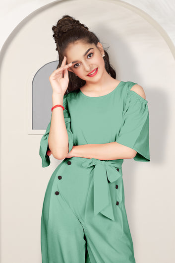 Girls Pista Crepe Solid A-Line Ankle Length Jumpsuit