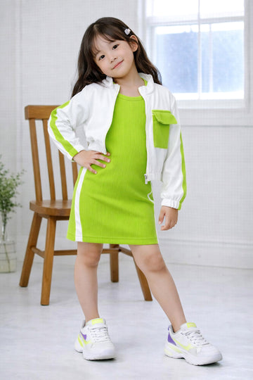 Girls Parrot Rib A line Dress with jacket Set