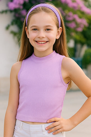 Girls Muticolor Rib Solid, Crew Neck 3-Piece Crop Top Girls Causal Top