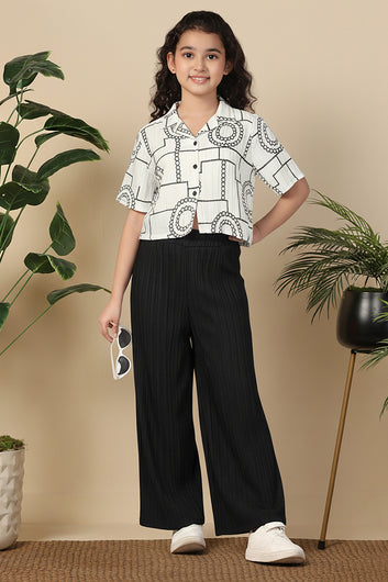 Girl's White Blend Embroidered Clothing Set