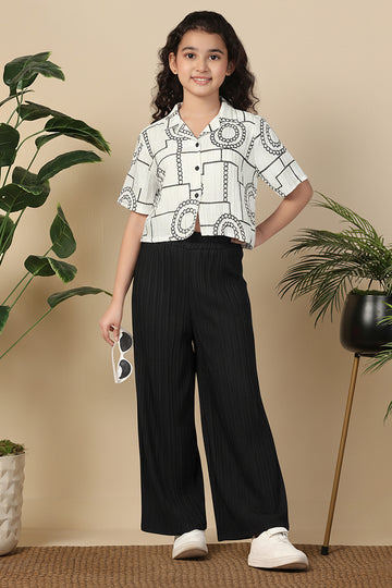 Girl's White Blend Embroidered Clothing Set