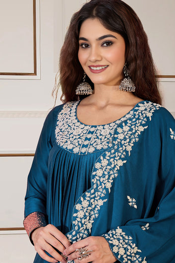 Womens Morpich Chinon Silk Embroidered Kurta Set with Dupatta