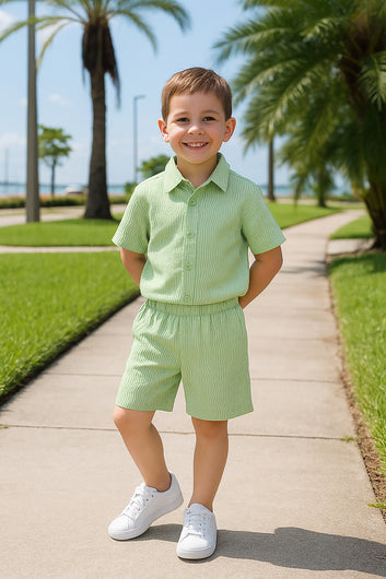 Boys Light Green Cotton Blend Solid Clothing Set