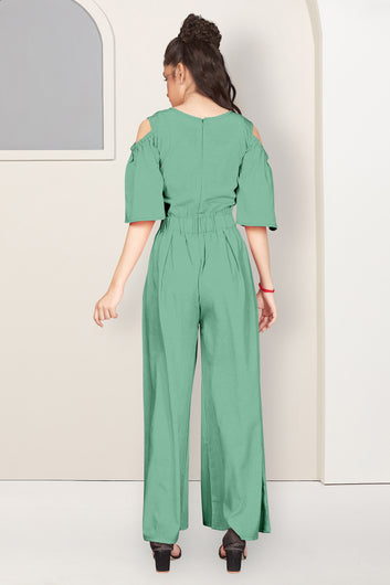 Girls Pista Crepe Solid A-Line Ankle Length Jumpsuit