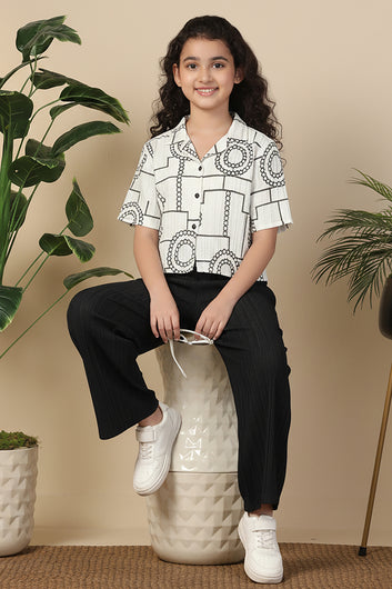 Girl's White Blend Embroidered Clothing Set