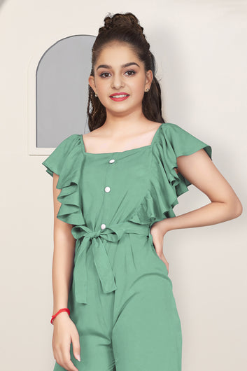 Girls Pista Crepe Solid A-Line Ankle Length Jumpsuit