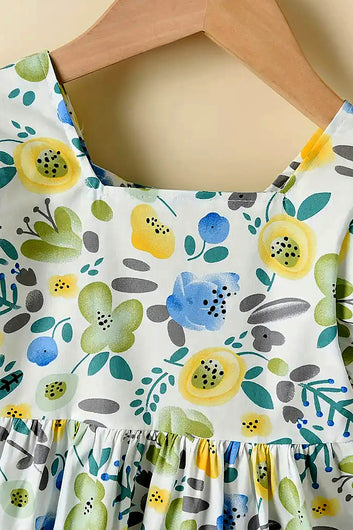 Girls's Multicolor Cotton Blend Florel Printed Frock