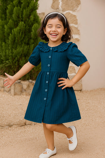 Girls Rama Cotton Blend Knee Length Solid Dress