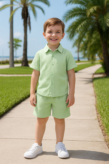 Boys Light Green Cotton Blend Solid Clothing Set