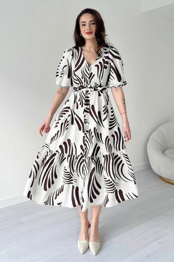 Womens Coffee Viscose Rayon Printed Calf Length dress