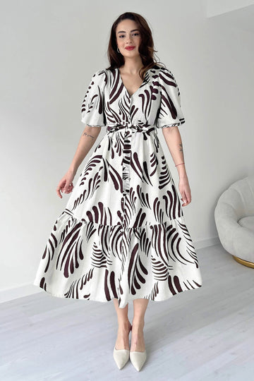 Womens Coffee Viscose Rayon Printed Calf Length dress