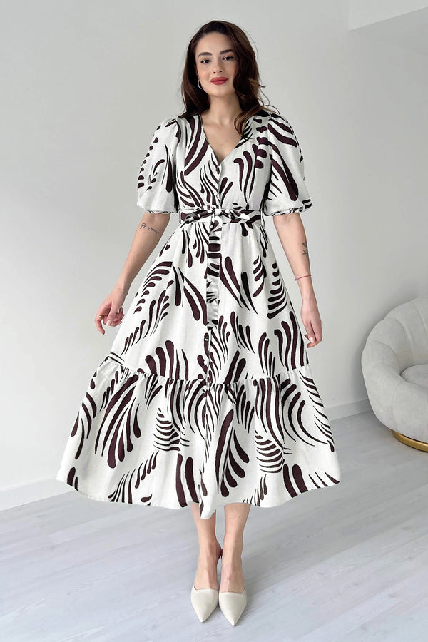 Womens Coffee Viscose Rayon Printed Calf Length dress