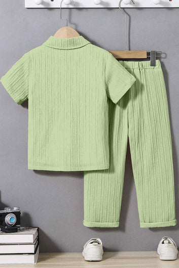 Boys Pista Cotton Blend Solid T-Shirt And Shirt With Trouser Set