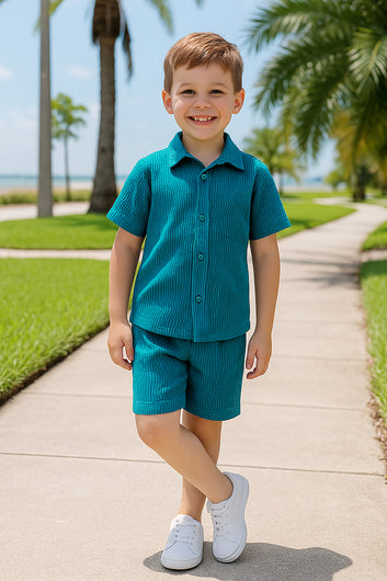 Boys's Rama Cotton Blend Solid Shirt and Short Set