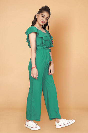 Girls Rama Cotton Blend Ruffled Jumpsuit