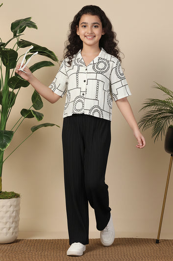 Girl's White Blend Embroidered Clothing Set