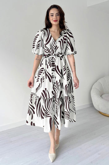 Womens Coffee Viscose Rayon Printed Calf Length dress