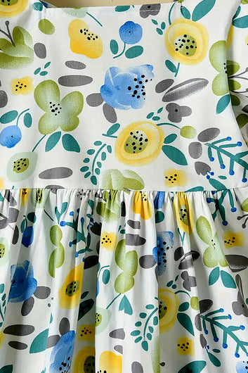 Girls's Multicolor Cotton Blend Florel Printed Frock