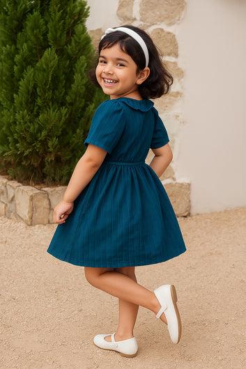 Girls Rama Cotton Blend Knee Length Solid Dress