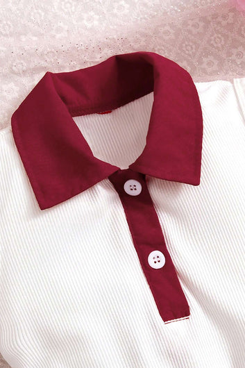 Girls White Rib Solid Top and Marron Solid Skirt Set Girls Clothing Sets