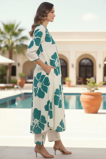 Women Rama Rayon Florel Printed Kurta and Palazzo Set