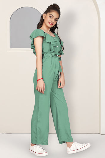 Girls Pista Crepe Solid A-Line Ankle Length Jumpsuit