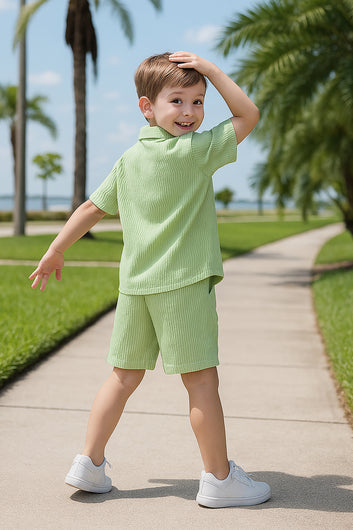 Boys Light Green Cotton Blend Solid Clothing Set